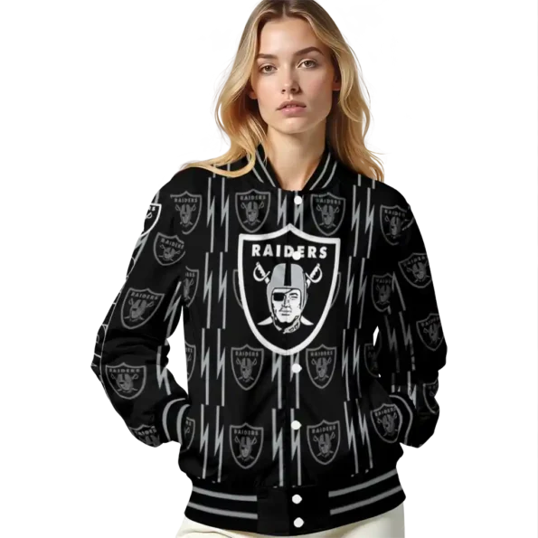 customized las vegas raiders bolt stripe black varsity jacket latest model