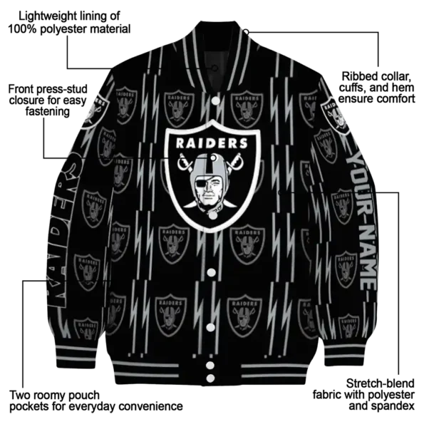 customized las vegas raiders bolt stripe black varsity jacket new arrival