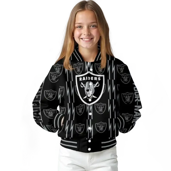 customized las vegas raiders bolt stripe black varsity jacket top rated