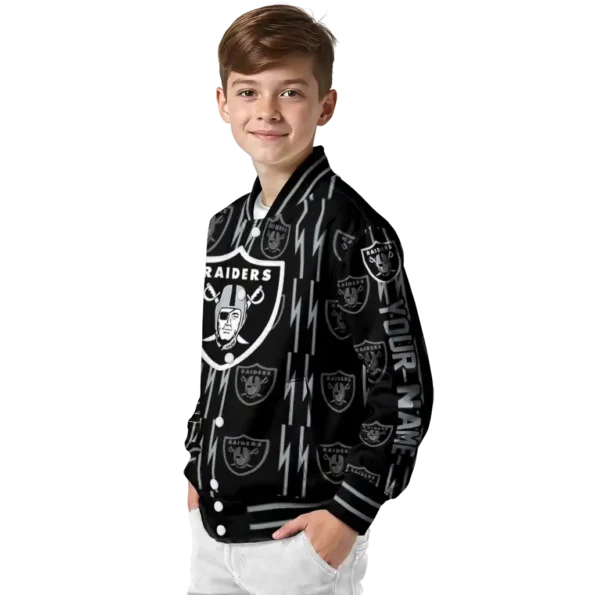 customized las vegas raiders bolt stripe black varsity jacket trendy