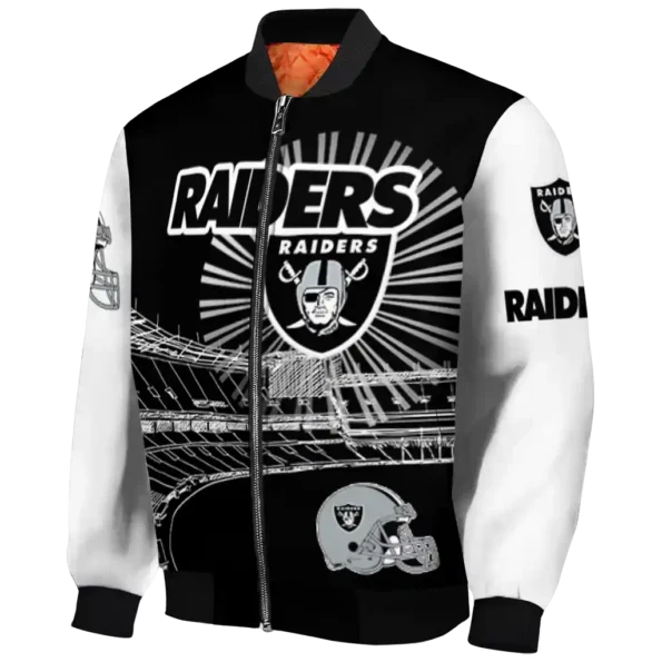 customized las vegas raiders ferris arena black white bomber jacket best selling
