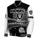 customized las vegas raiders ferris arena black white varsity jacket best selling