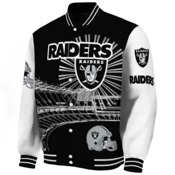 customized las vegas raiders ferris arena black white varsity jacket best selling