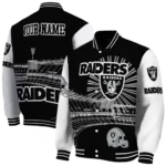 customized las vegas raiders ferris arena black white varsity jacket best selling