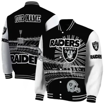 customized las vegas raiders ferris arena black white varsity jacket fashion forward