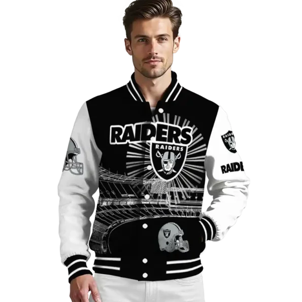 customized las vegas raiders ferris arena black white varsity jacket high quality