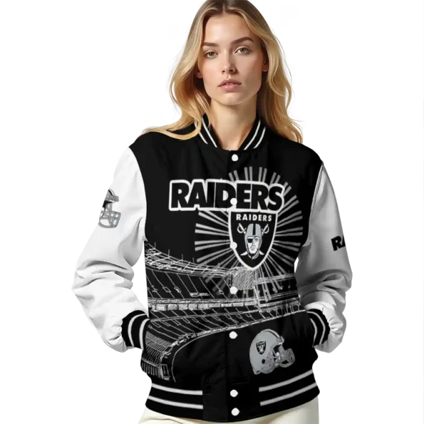customized las vegas raiders ferris arena black white varsity jacket latest model
