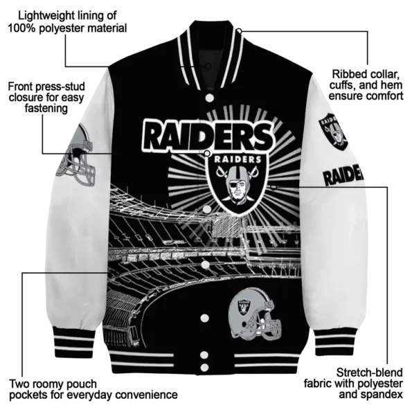 customized las vegas raiders ferris arena black white varsity jacket new arrival