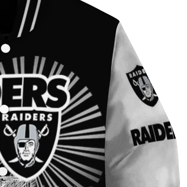 customized las vegas raiders ferris arena black white varsity jacket premium grade