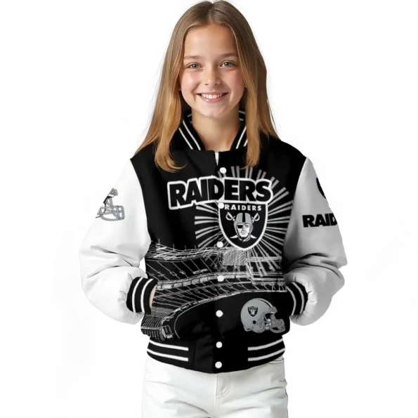 customized las vegas raiders ferris arena black white varsity jacket top rated