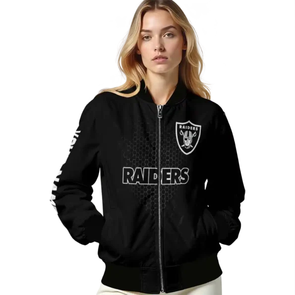 customized las vegas raiders hexagon mesh black bomber jacket latest model