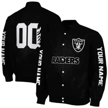 customized las vegas raiders hexagon mesh black varsity jacket fashion forward