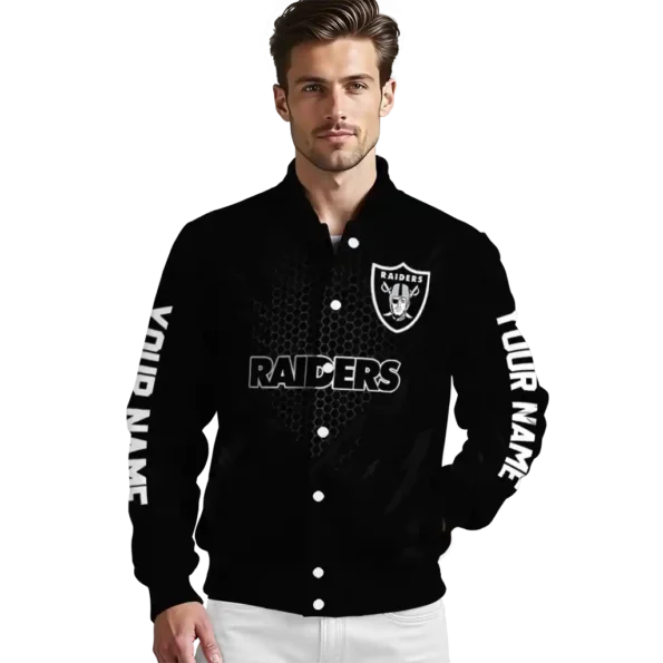 customized las vegas raiders hexagon mesh black varsity jacket high quality