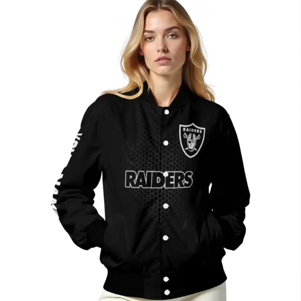 customized las vegas raiders hexagon mesh black varsity jacket latest model