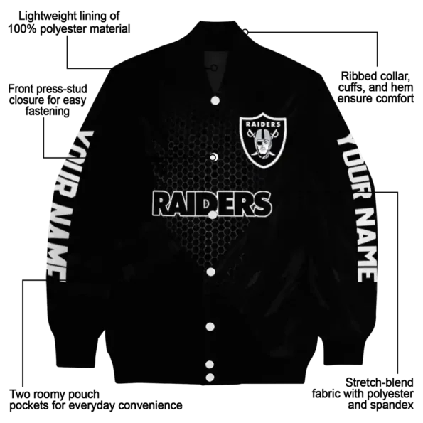 customized las vegas raiders hexagon mesh black varsity jacket new arrival