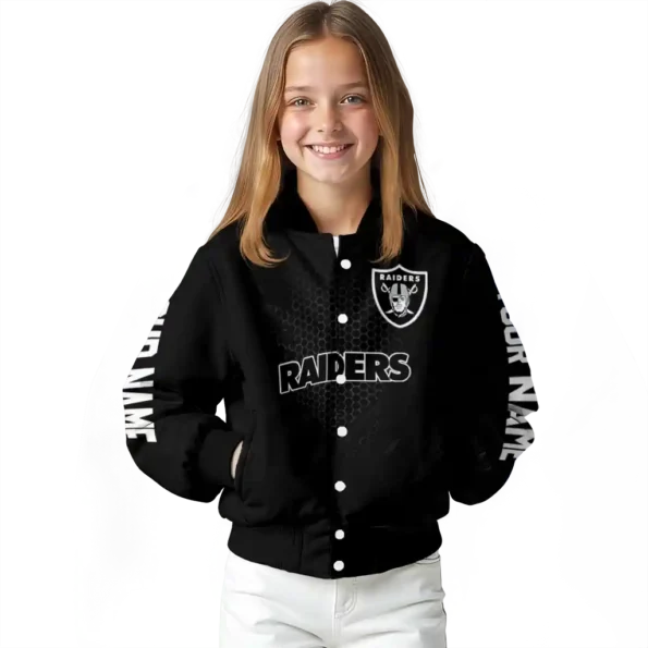 customized las vegas raiders hexagon mesh black varsity jacket top rated
