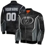 customized las vegas raiders power plate black bomber jacket best selling