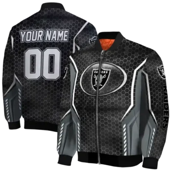 customized las vegas raiders power plate black bomber jacket fashion forward