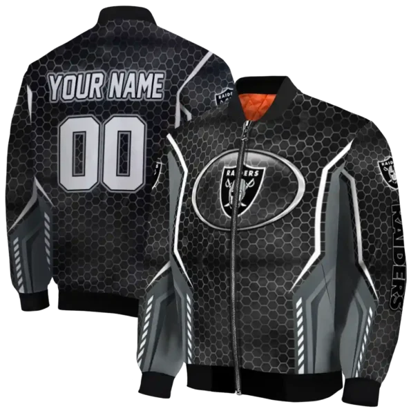 customized las vegas raiders power plate black bomber jacket fashion forward