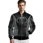 customized las vegas raiders power plate black bomber jacket best selling
