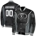 customized las vegas raiders power plate black varsity jacket best selling