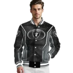 customized las vegas raiders power plate black varsity jacket best selling