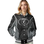 customized las vegas raiders power plate black varsity jacket best selling