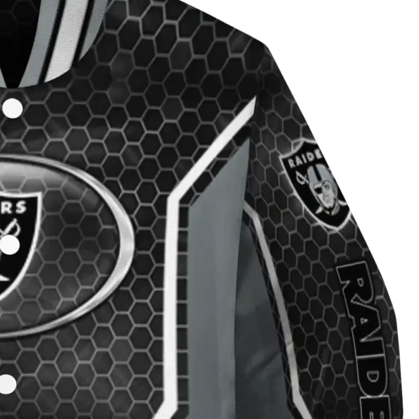 customized las vegas raiders power plate black varsity jacket premium grade