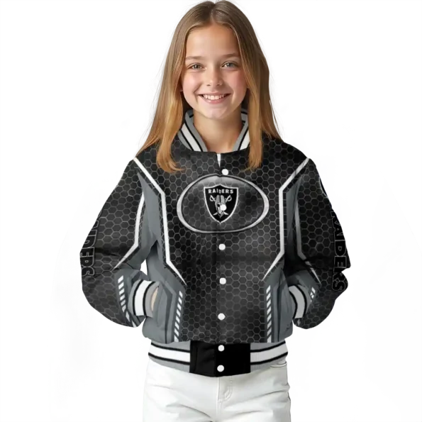 customized las vegas raiders power plate black varsity jacket top rated