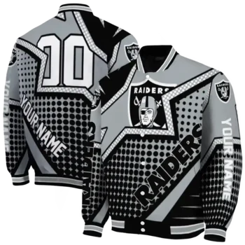 customized las vegas raiders star burst black varsity jacket fashion forward