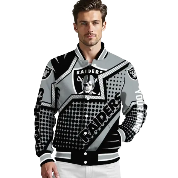 customized las vegas raiders star burst black varsity jacket high quality