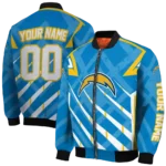 customized los angeles chargers chevron angles blue bomber jacket best selling