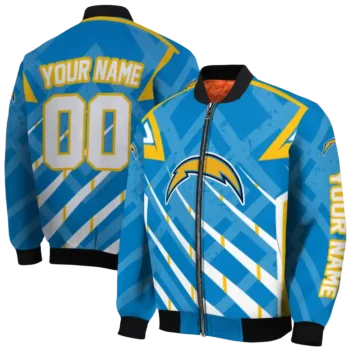 customized los angeles chargers chevron angles blue bomber jacket fashion forward