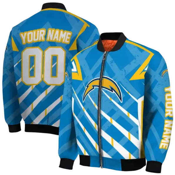 customized los angeles chargers chevron angles blue bomber jacket fashion forward