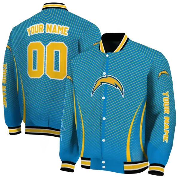 customized los angeles chargers chevron arrow blue varsity jacket fashion forward