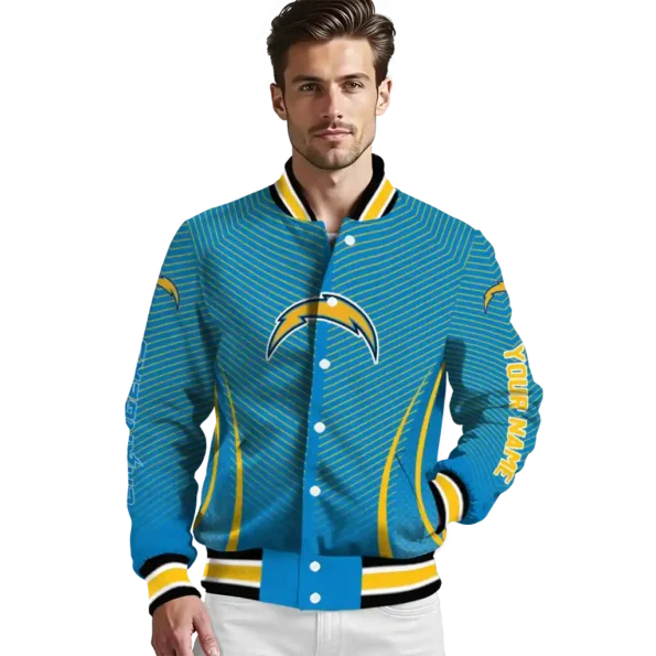 customized los angeles chargers chevron arrow blue varsity jacket high quality