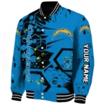 customized los angeles chargers hexagon cluster blue black varsity jacket best selling