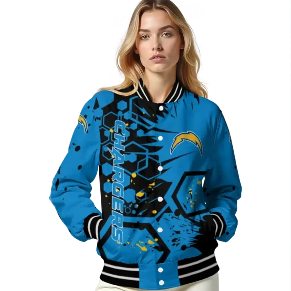 customized los angeles chargers hexagon cluster blue black varsity jacket latest model
