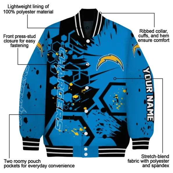 customized los angeles chargers hexagon cluster blue black varsity jacket new arrival