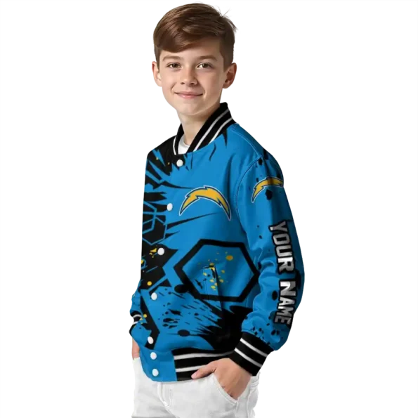 customized los angeles chargers hexagon cluster blue black varsity jacket trendy