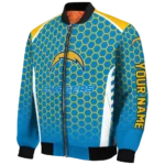 customized los angeles chargers hexagon grid blue bomber jacket best selling