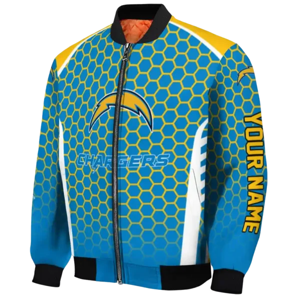 customized los angeles chargers hexagon grid blue bomber jacket best selling