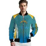 customized los angeles chargers hexagon grid blue bomber jacket best selling