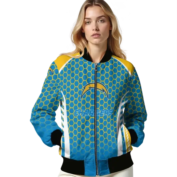 customized los angeles chargers hexagon grid blue bomber jacket latest model