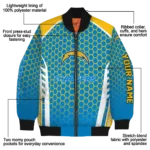 customized los angeles chargers hexagon grid blue bomber jacket best selling