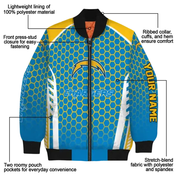 customized los angeles chargers hexagon grid blue bomber jacket new arrival