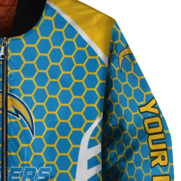 customized los angeles chargers hexagon grid blue bomber jacket premium grade