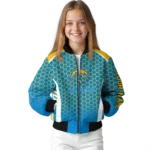 customized los angeles chargers hexagon grid blue bomber jacket best selling