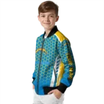 customized los angeles chargers hexagon grid blue bomber jacket best selling