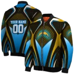 customized los angeles chargers mesh chest gold crocs black bomber jacket best selling
